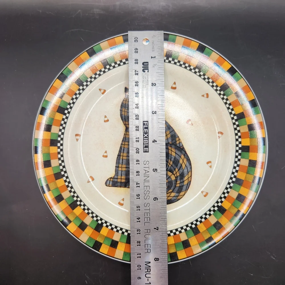 1998 Debbie Mumm Sakura Halloween Plaid Cat Salad/Dessert Plates, Set of 2